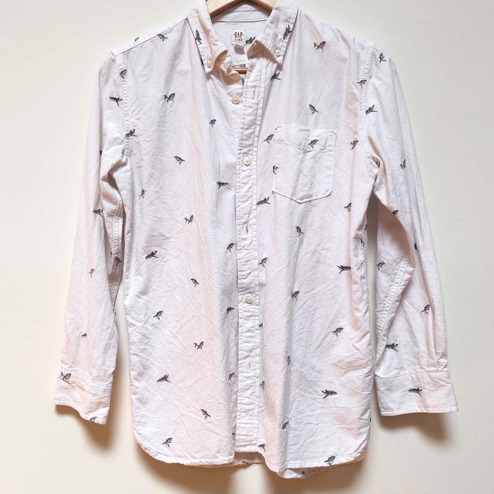 2/$15 GAP kids embroidered shark button up shirt